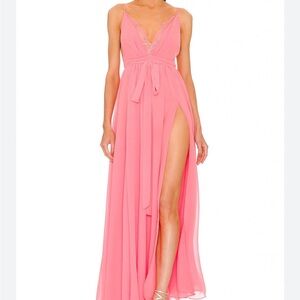 Michael Costello X Revolve Vibrant Coral Maxi Dress with Double Slit